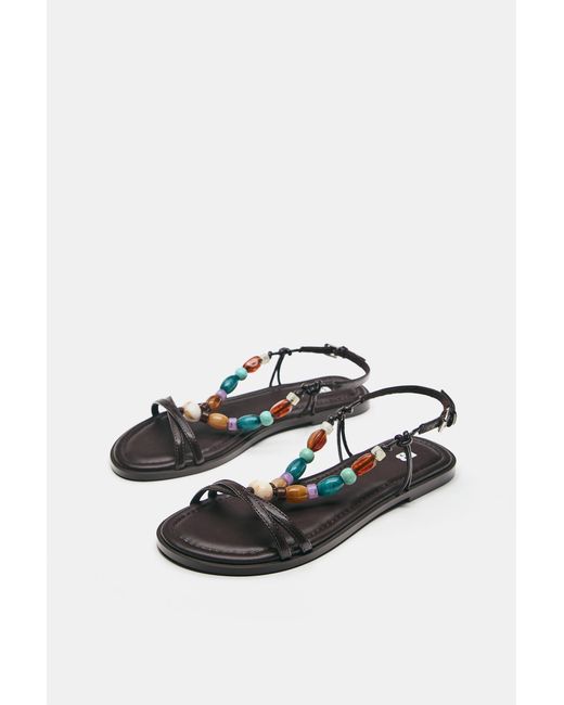 Pull&Bear White Beaded Flat Sandals