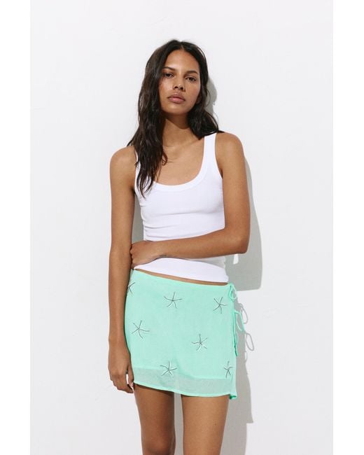 Pull&Bear Blue Beaded Sarong Mini Skirt