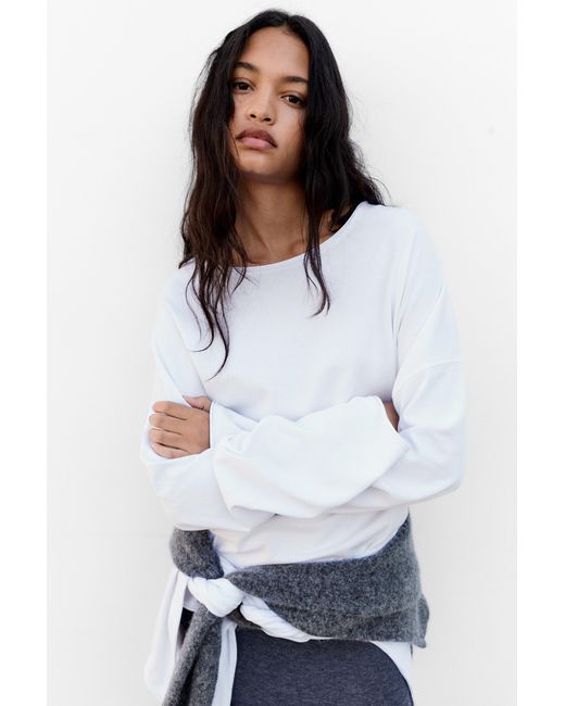 Pull&Bear White Oversize Long Sleeve T-Shirt