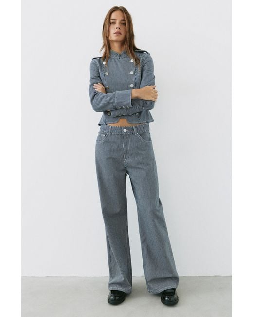 Pull&Bear Blue Low-Rise Striped Baggy Jeans