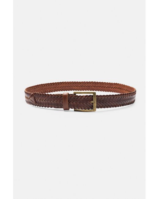 Pull&Bear Brown 100% Leather Braided Belt for men