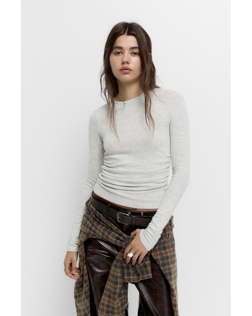 Pull&Bear Gray Soft Touch T-Shirt With Gathered Detail