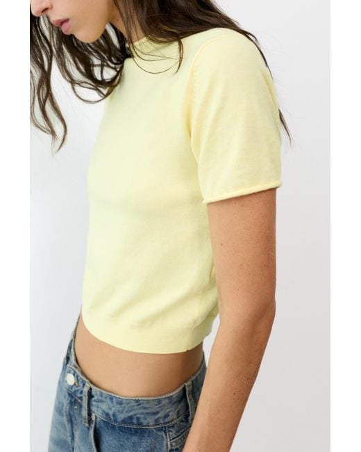 Pull&Bear Yellow Fitted Short Sleeve Jumper
