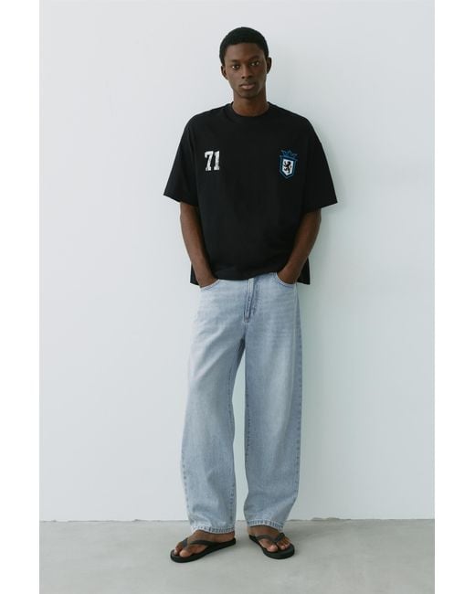 Pull&Bear Black Stwd Boxy Lion Graphic T-Shirt for men
