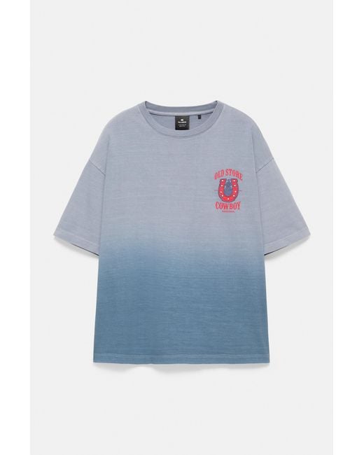 Pull&Bear Blue Ombré T-Shirt With Studs for men