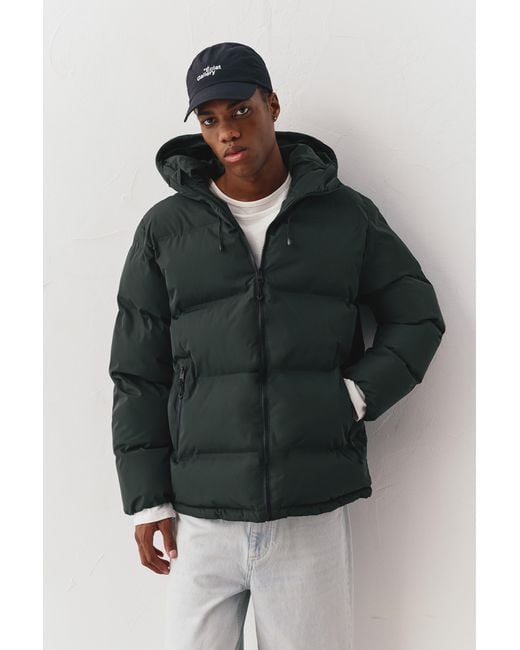 Pull&Bear Blue Heat-Sealed Quilted Jacket With Hood for men
