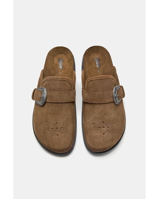 Pull&Bear Leder-Clogs Mit Schnalle in Brown für Herren