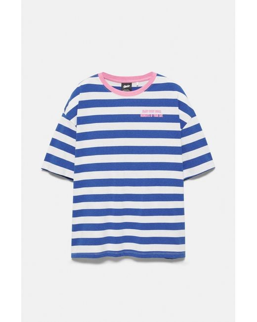 Pull&Bear Blue Striped Stwd T-Shirt for men