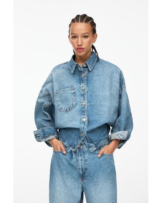 Pull&Bear Blue Cropped Back Denim Shirt