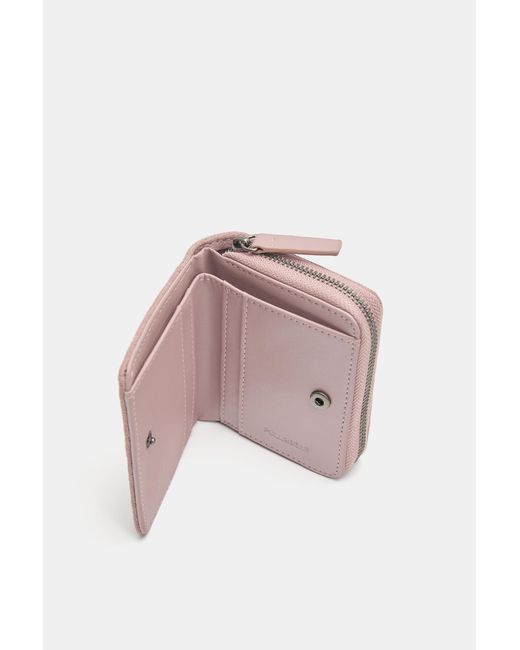 Pull&Bear Pink Faux Suede Wallet With Flower Studs