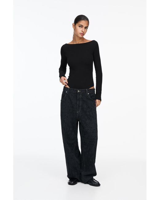 Pull&Bear Black Long Sleeve Bodysuit