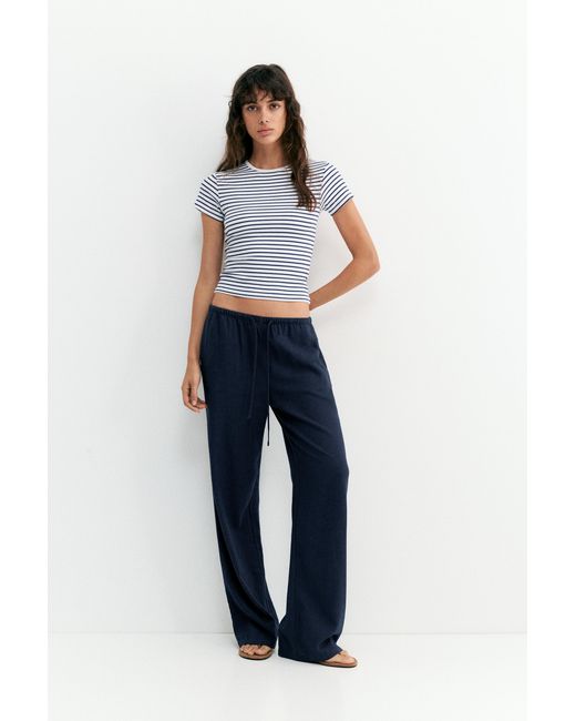 Pull&Bear Blue Linen Blend Joggers