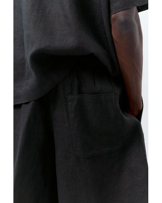 Pull&Bear Black 100% Linen Bermuda Sweat Shorts for men