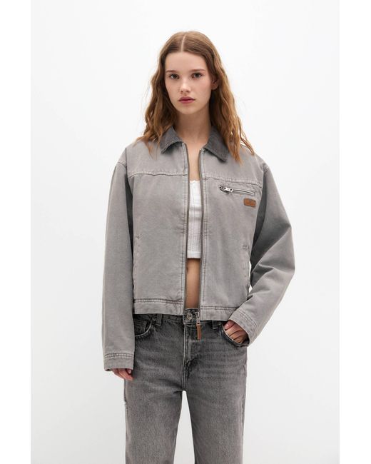 Pull&Bear Gray Contrast Collar Utility Jacket
