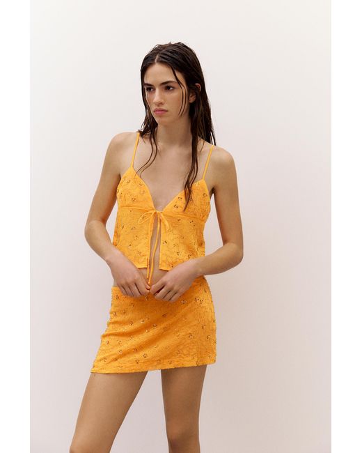 Pull&Bear Orange Sequin Strappy Top