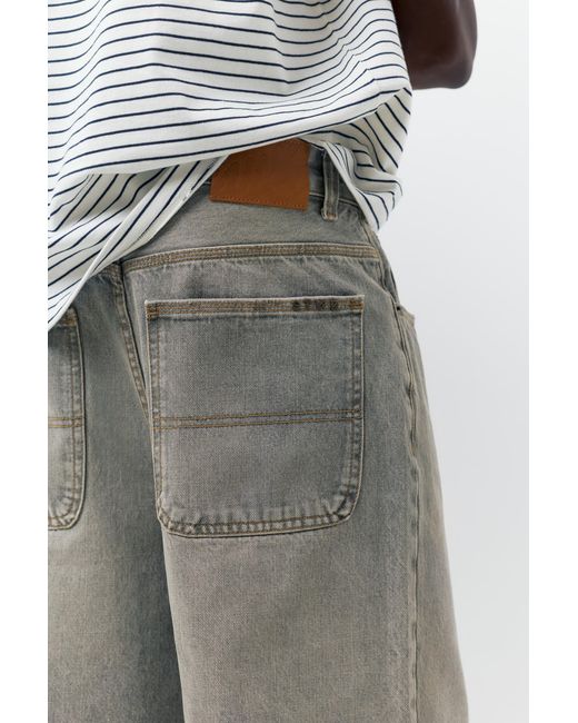 Pull&Bear White Baggy Relaxed Fit Denim Bermuda Shorts for men