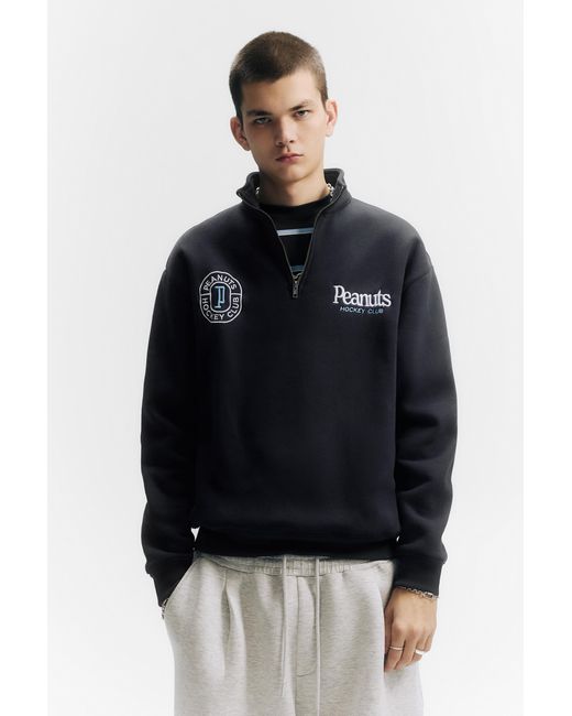 Pull&Bear Blue Peanuts Quarter-Zip Sweatshirt for men