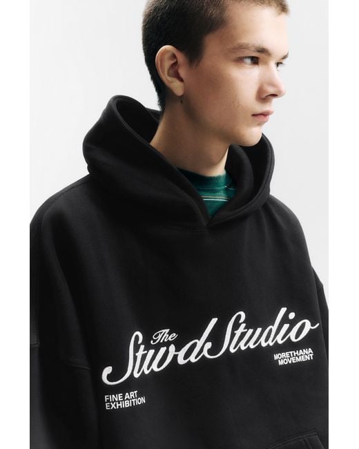 Pull&Bear Black Stwd Studio Hoodie for men