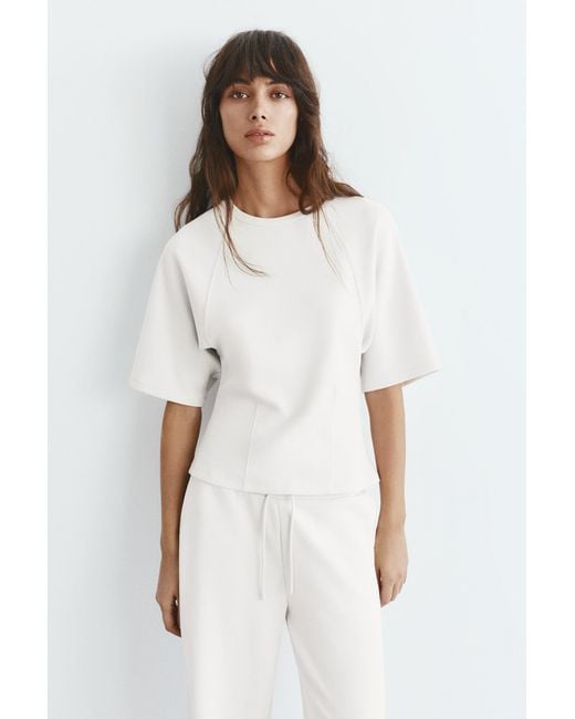 Pull&Bear White Soft Touch Short Sleeve Sweatshirt