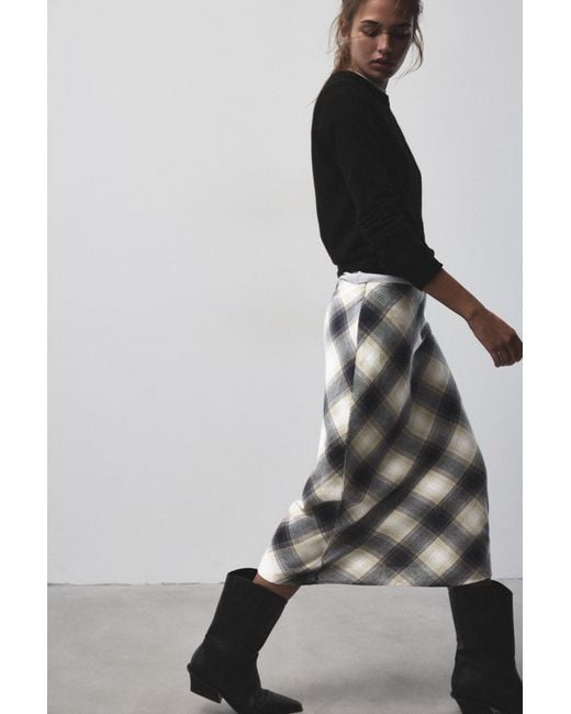 Pull&Bear Geruite Midi-Rok in het Blue