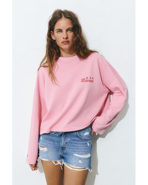 Pull&Bear Brown Crew Neck Star Sweatshirt
