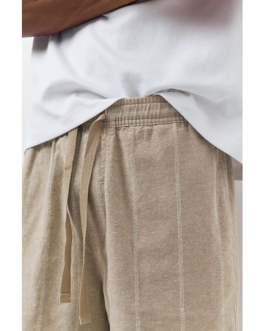 Pull&Bear Blue Linen Blend Jogger Bermuda Shorts for men