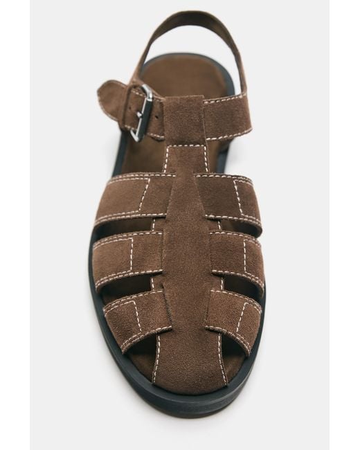 Pull&Bear Brown Leather Cage Sandals for men