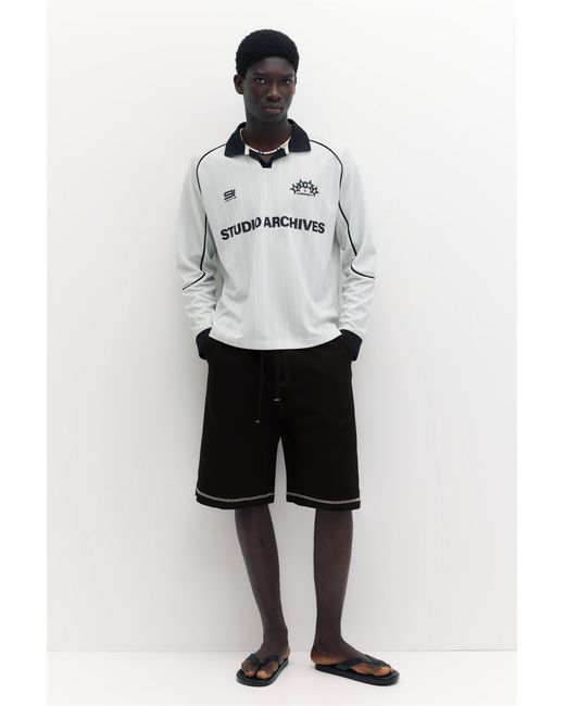 Pull&Bear Black Stwd Jogger Bermuda Shorts With Seams for men