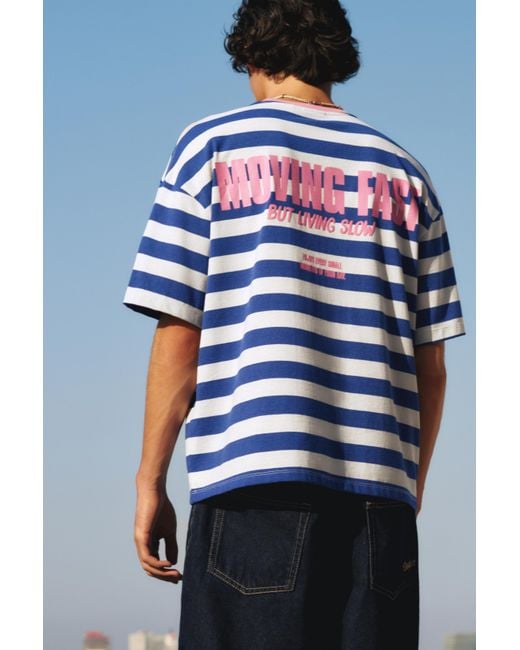 Pull&Bear Blue Striped Stwd T-Shirt for men