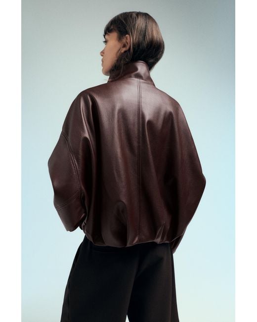 Pull&Bear Brown Leather-Effect Balloon Jacket