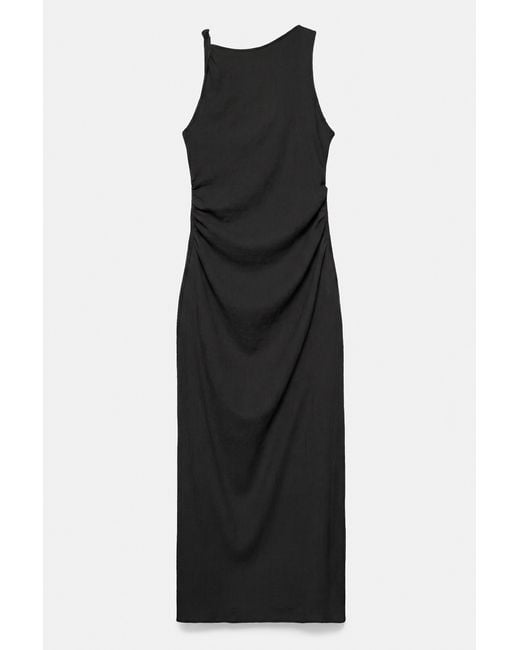 Pull&Bear Black Gathered Knot Midi Dress
