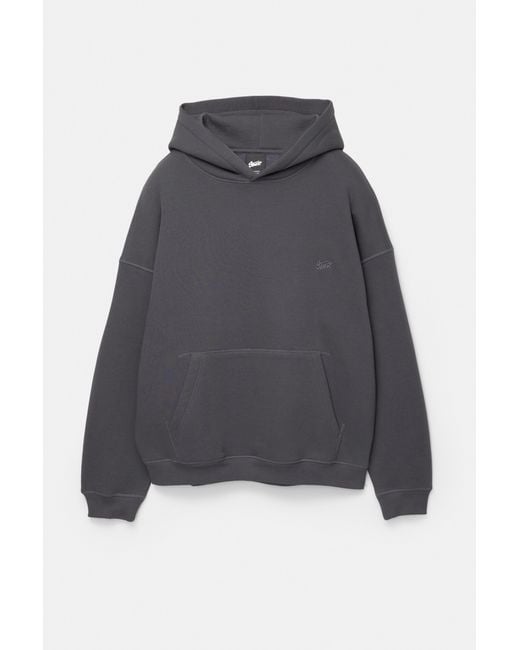 Pull&Bear Black Stwd Embroidered Hoodie for men