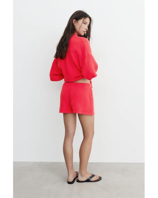 Pull&Bear Red Crepe Shorts