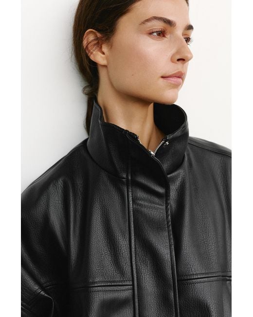 Pull&Bear Gray Leather Effect Balloon Jacket