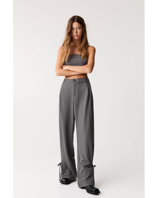 Pull&Bear Gray Tie-Belt Tapered Trousers