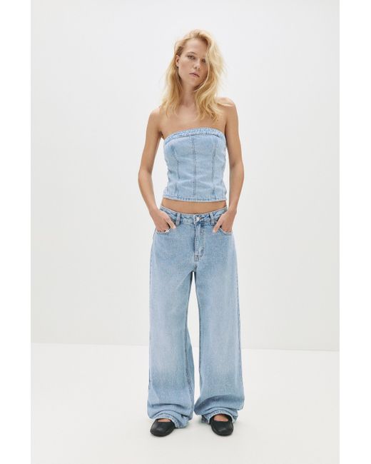 Pull&Bear Blue Glitzer-Baggy-Straight-Jeans