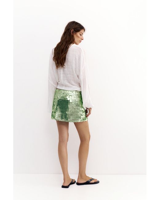Pull&Bear Green Sequin Mini Skirt