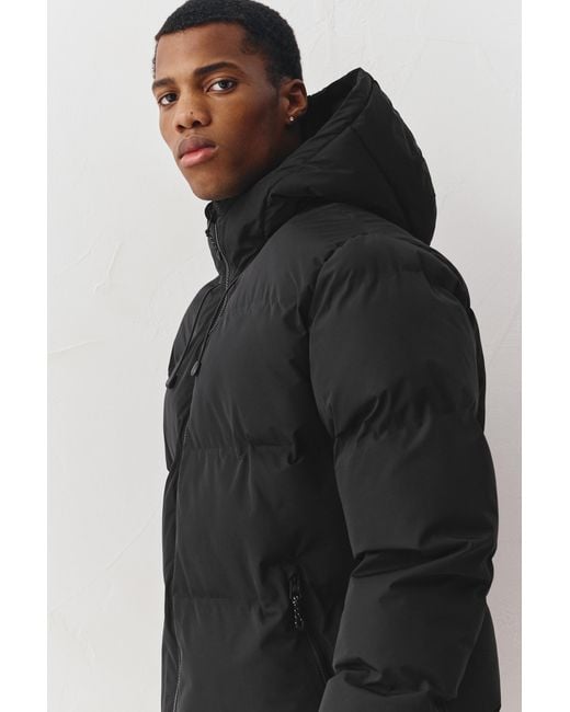 Pull&Bear Black Heat-Sealed Quilted Jacket With Hood for men