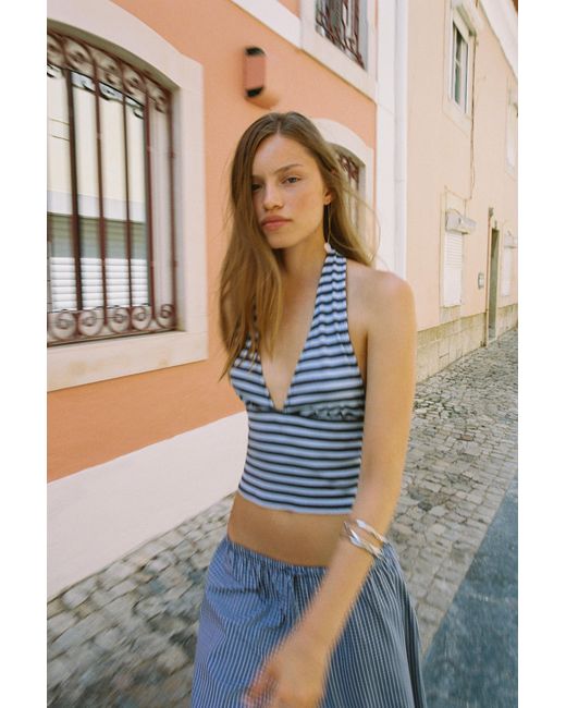 Pull&Bear Gestreepte Haltertop in het Blue