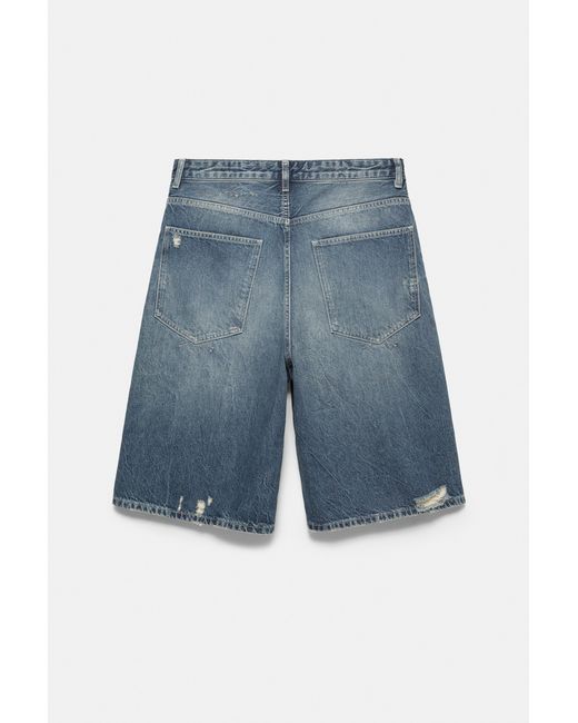 Pull&Bear Jorts Met Scheuren in het Blue voor heren