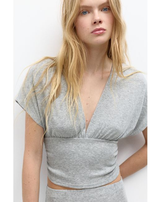 Pull&Bear Top Met V-Hals in het Gray
