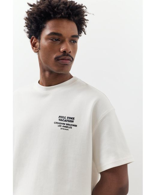 Pull&Bear White Short Sleeve Boxy Sweatshirt With Graphic for men