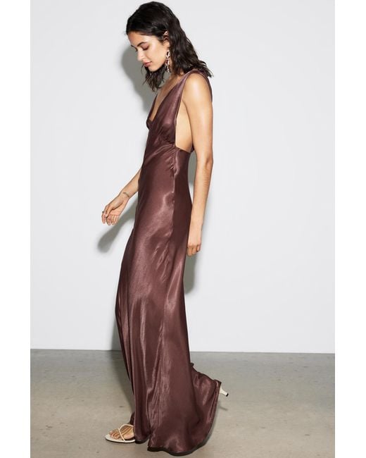 Pull&Bear Satin Midi Dress in Brown | Lyst UK