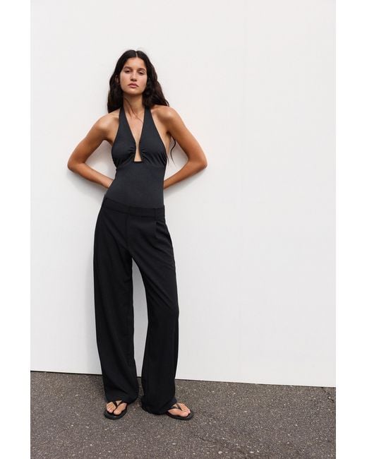 Pull&Bear Gray Gathered Halter Neck Bodysuit