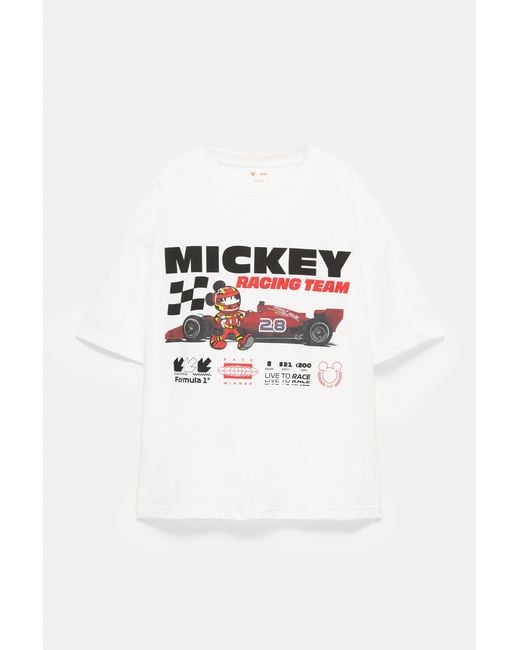 Pull&Bear Blue Disney X F1 Mickey Racing Team T-Shirt for men