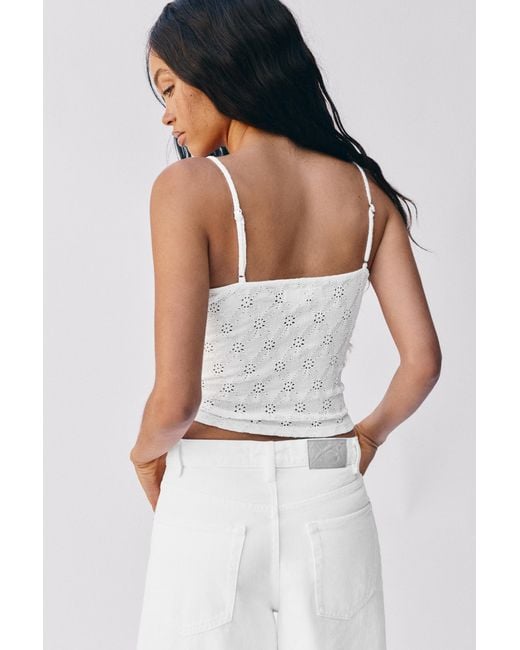 Pull&Bear Gray Swiss Embroidery Strappy Corsetry-Inspired Top