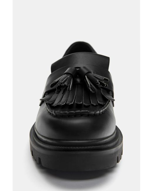 Pull&Bear Black Fringed Loafers for men