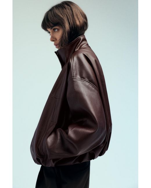 Pull&Bear Brown Leather-Effect Balloon Jacket