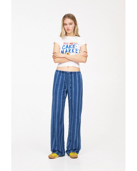 Pull&Bear Blue Rustikale Hose Mit Streifen