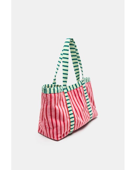 Pull&Bear Red Striped Towelling Tote Bag